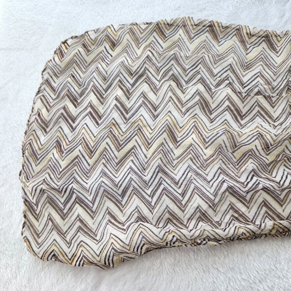 Y2K Skinny Scarf Zig Zag Print Lightweight India Brown Yellow Neutral Preppy Vtg